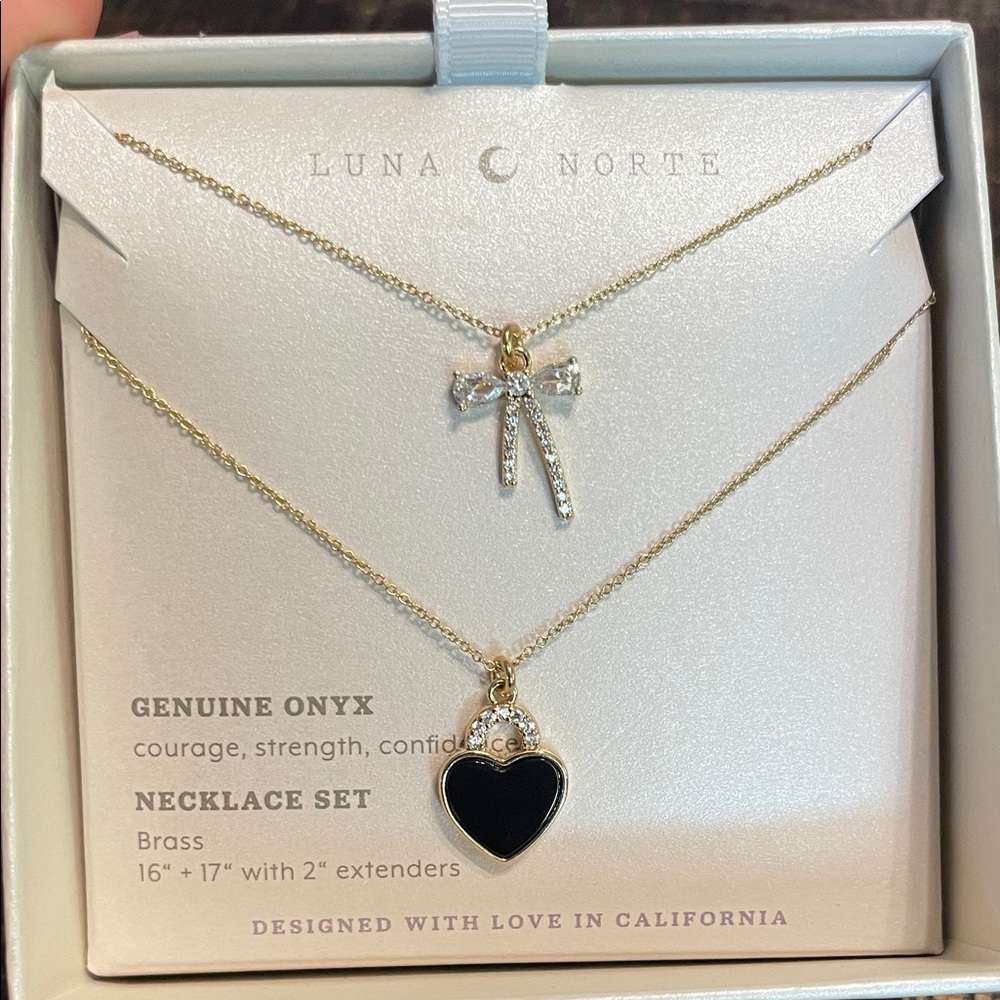 Luna Norte Gold and Black Heart Necklace Set